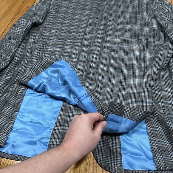ISAIA Napoli 140s Wool Grey Glen Plaid Sport Coat 48R Blue Lining Italy 3-Button - Picture 10 of 11
